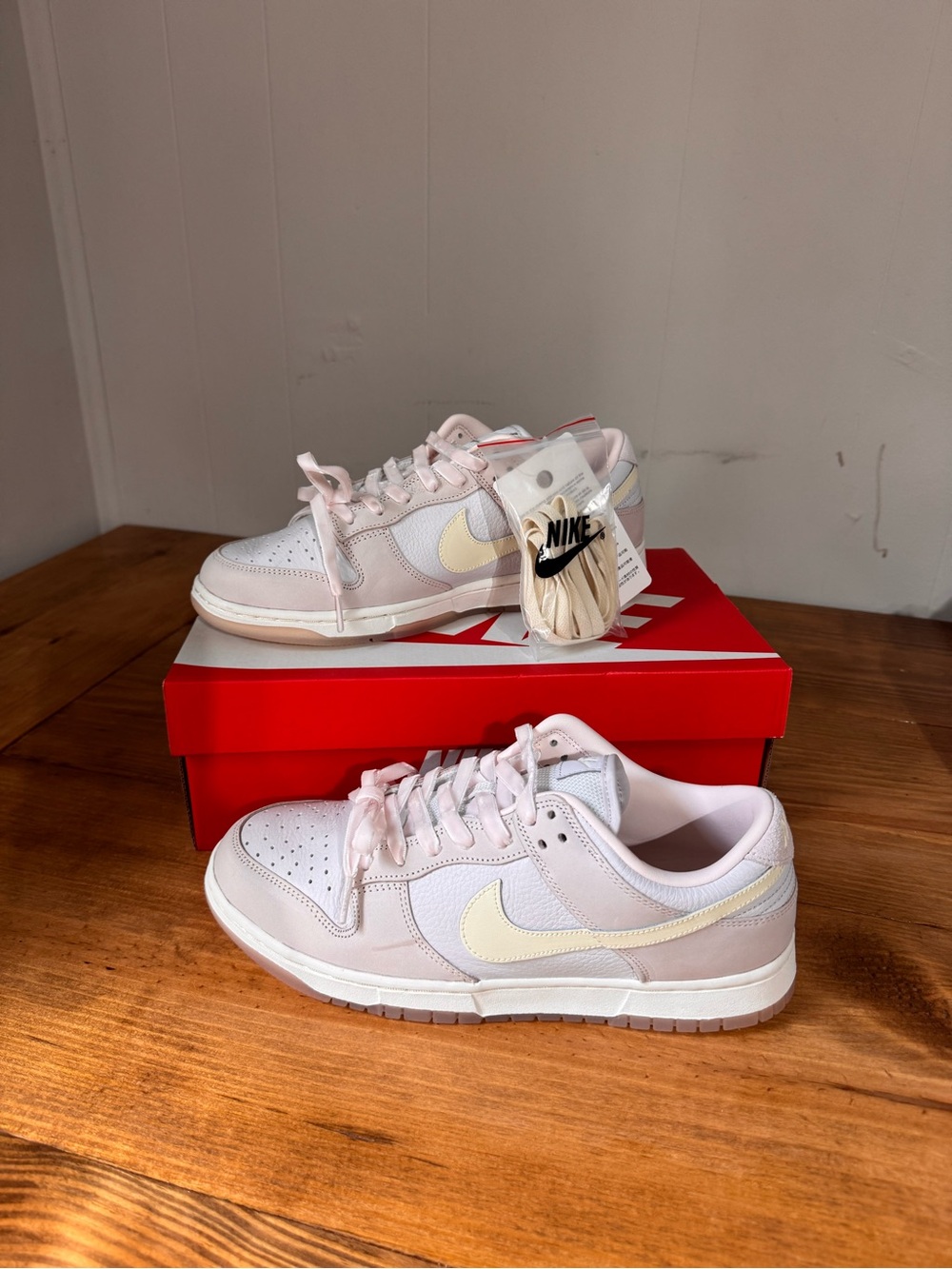 Nike Low Top Sneakers in Pale Pink & Cream Swoosh